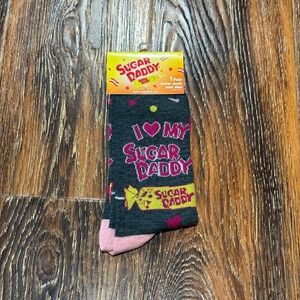 Sugar Daddy Candy Crew Socks Gray Pink I Love My Sugar Daddy Tootsie‎ Roll NWT